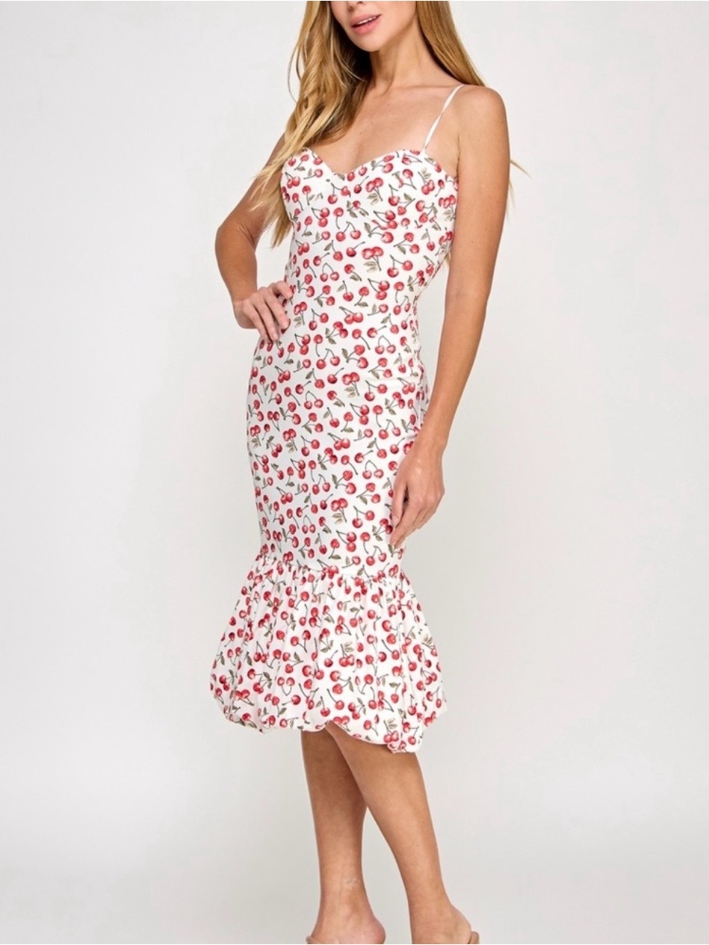 Katia Rae - White Cherry-Print Spaghetti Strap Mermaid Dress Size S View 3